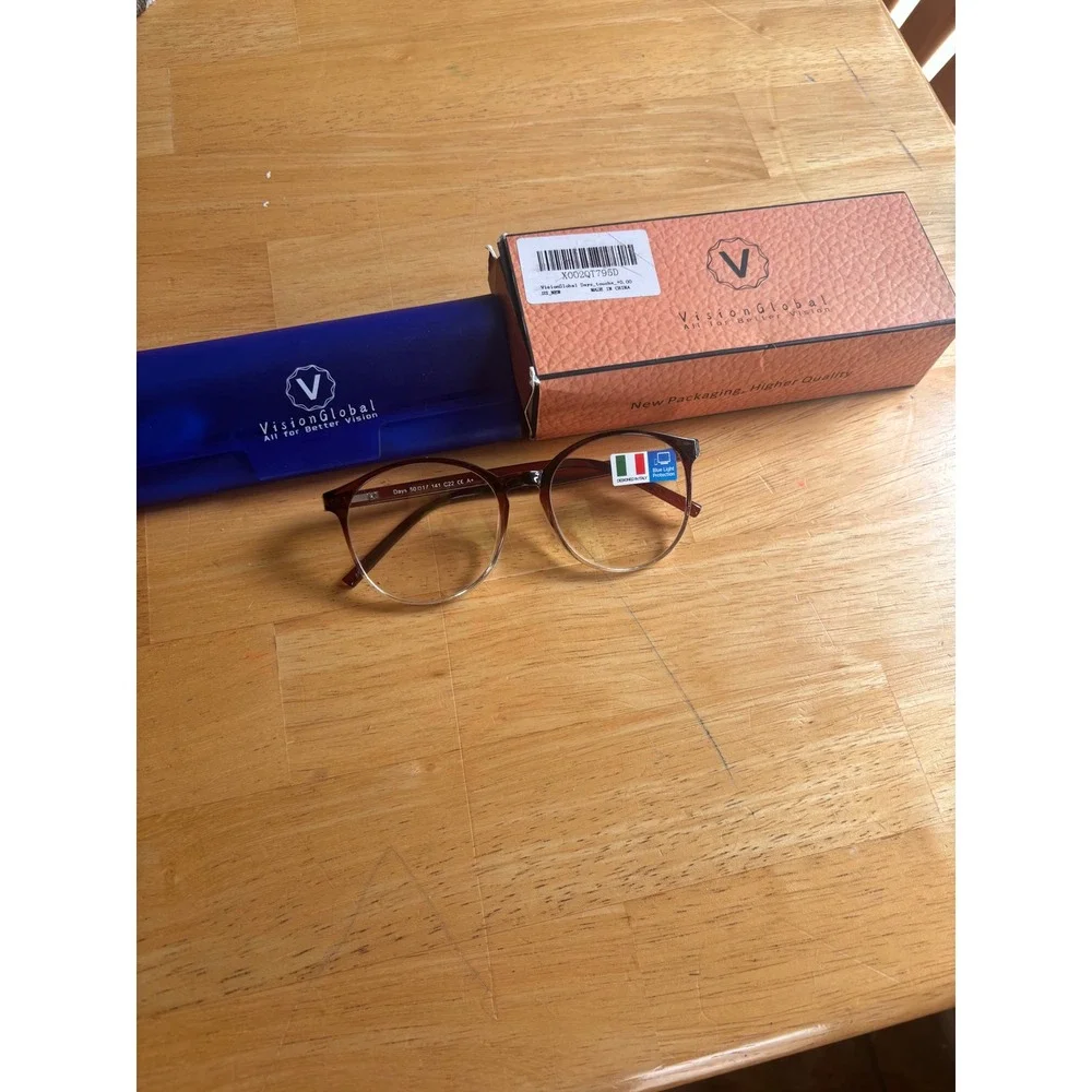 Designed in Italy Blue Light Glasses Unisex OS Brown Gradient NEW Round Frame